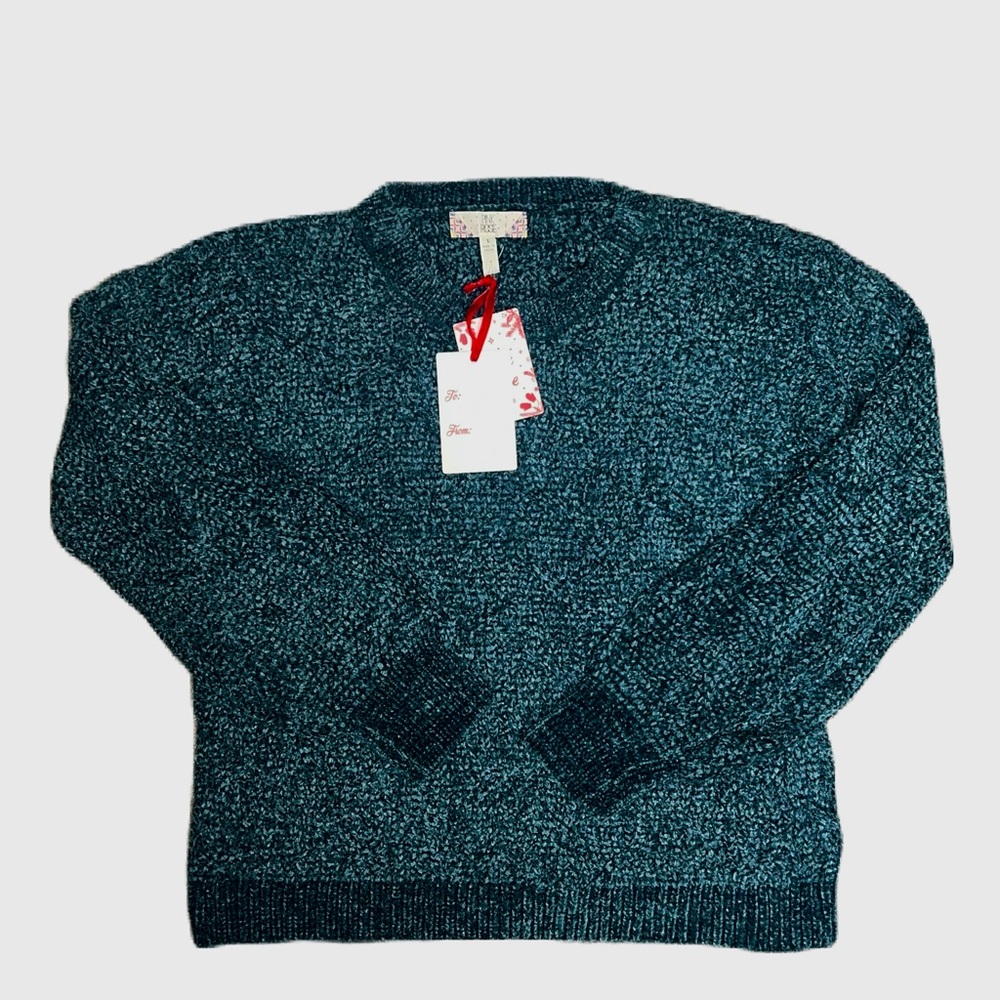 NWT Pink Rose Moonlight Teal Sweater Size Large